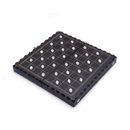 Mini Sedef Kakmalı Ahşap Tavla Seti – Dama Oyunlu Seyahat Tavlası 26 cm