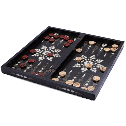 Sedef Kakmalı Tavla – Ahşap El Yapımı Satrançlı Set 50 cm